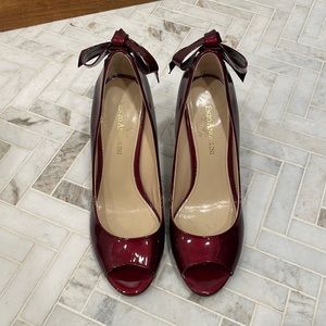 Enzo Angiolini Red Patent Peep Toe Bow Back Heels